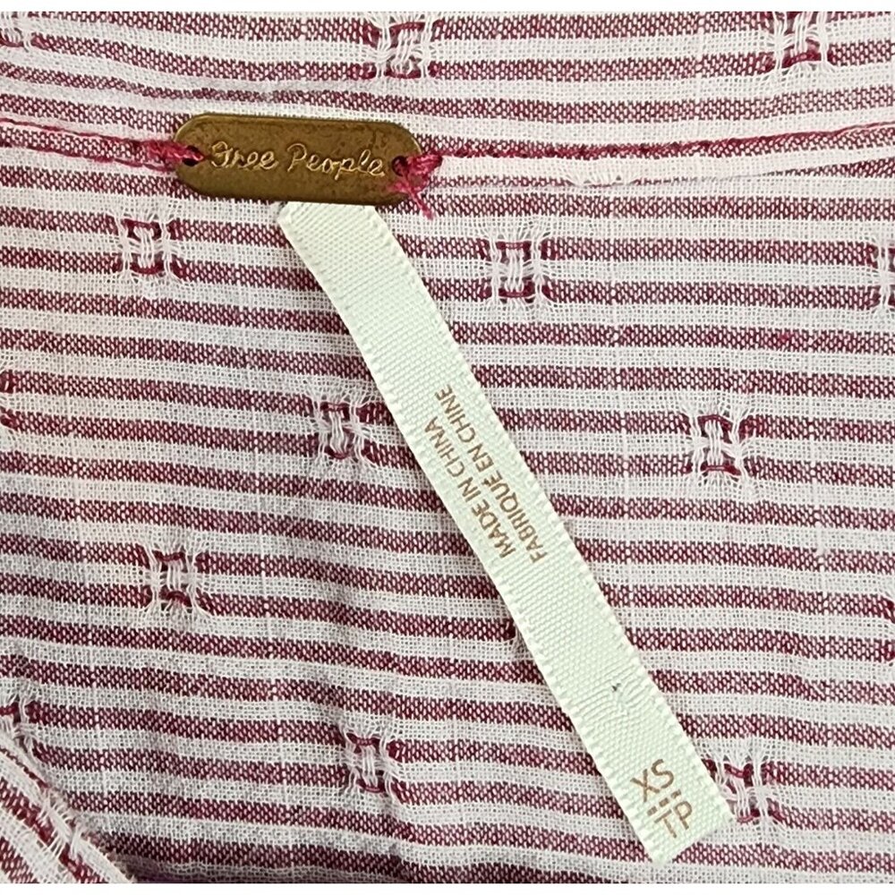 Free People Shirt Womens Extra Small Red Striped No Limits Button Up Split Back - Picture 3 of 10